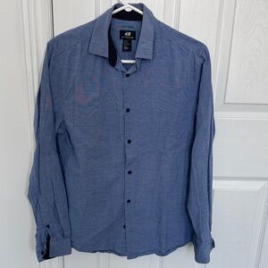 H&M Men's Chambray Blue Long-Sleeve Dress Shirt